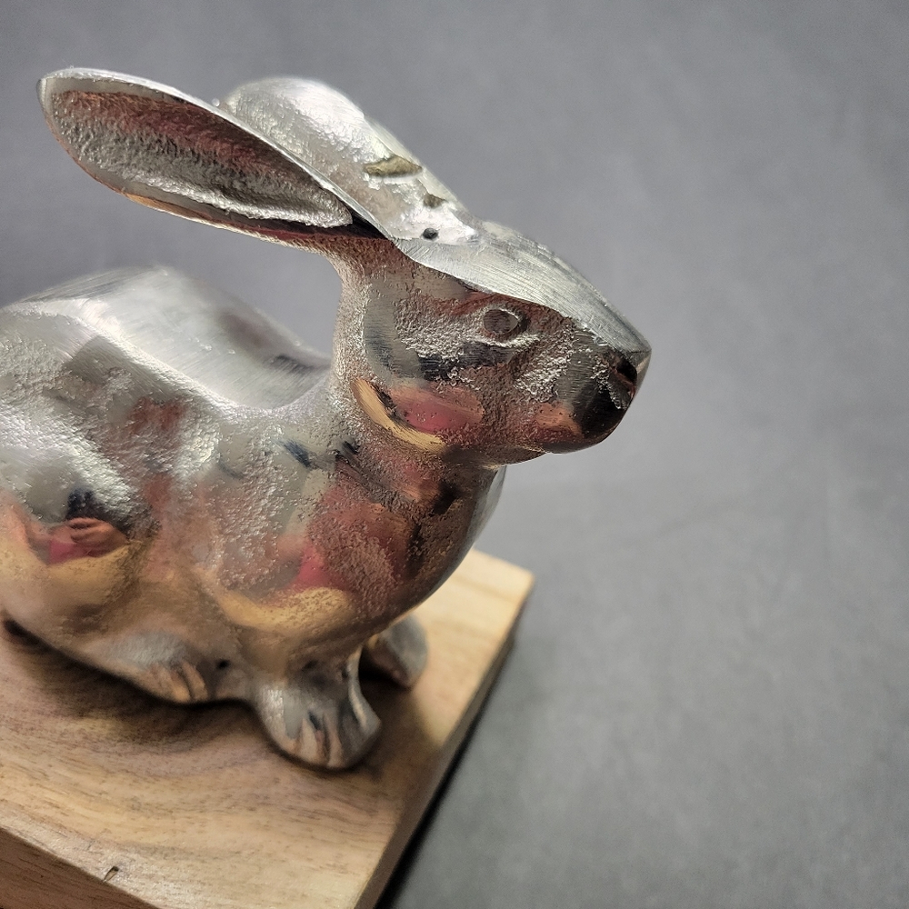 Silver Easter Bunny Rabbit Ears Back Sitting Rabbit, 4" - Picture 6 of 10